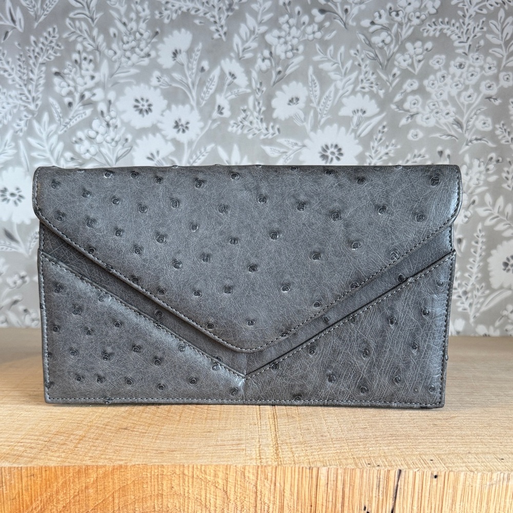 Gray Genuine Ostrich Leather Clutch/Handbag